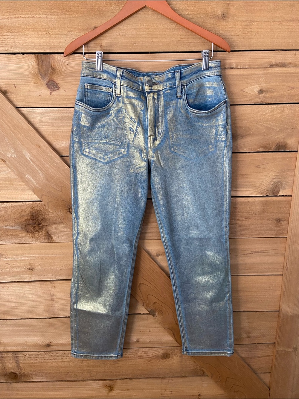 Kut from the Cloth Metallic Silver Coated Cropped Jeans